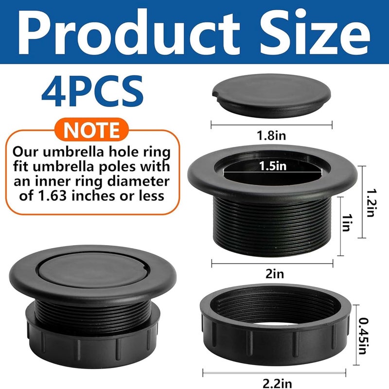 DECOHS 4 Pcs 2 Inch Parasol Umbrella Hole Ring Plug and Cap Set, Thicker Patio Table Hole Cover Insert, Deck Table Umbrella Holes Plug Replacement Parts for Outdoor Patio Table Garden Yard - Image 2